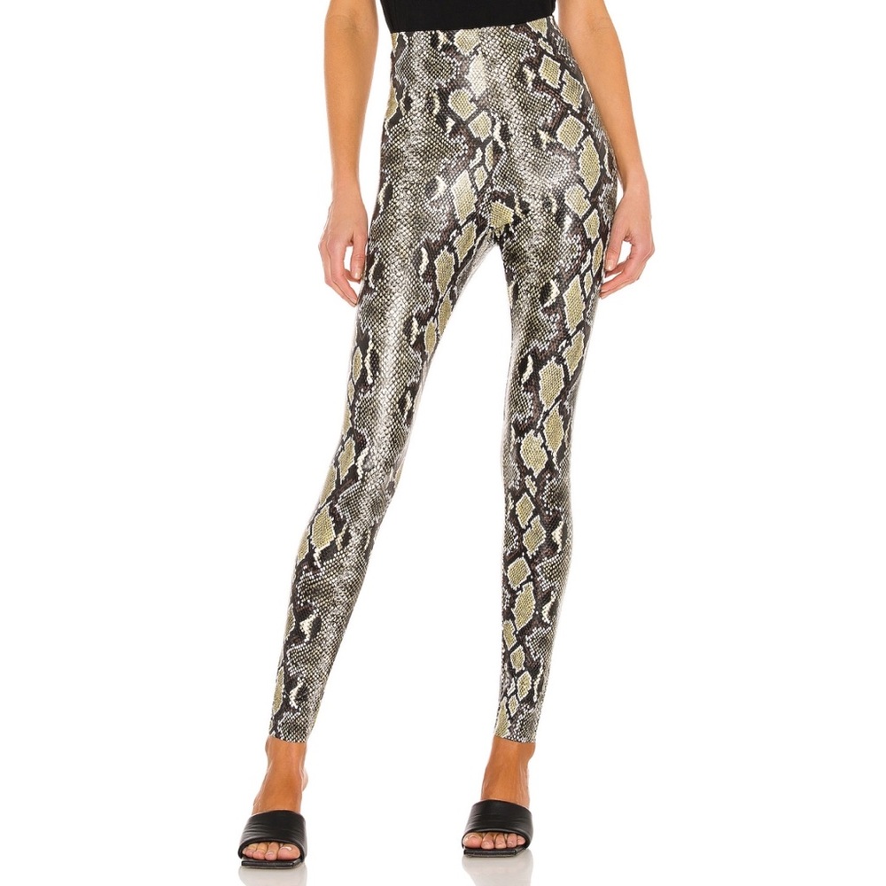 Commando Faux Leather Snakeskin Leggings in Color Olive Snake